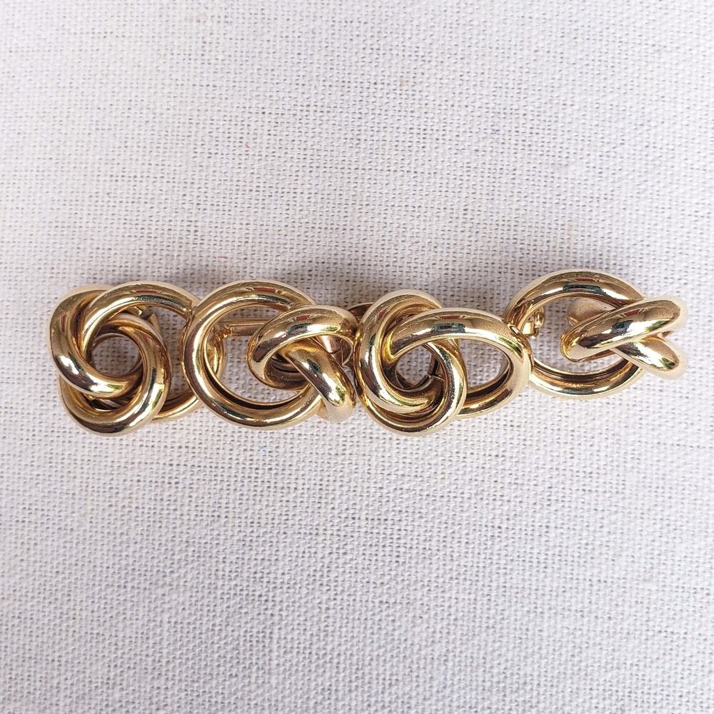 Vintage Kirks Folly Twist Knot Interlocking Chain Rope Gold Tone Pin Brooch 3"